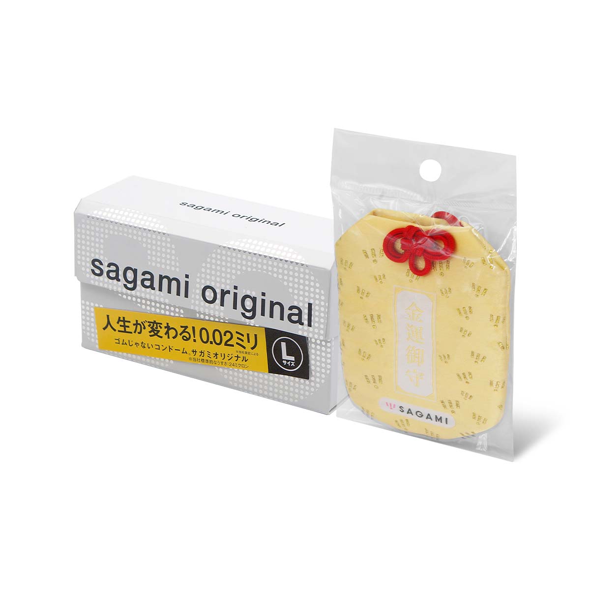 Sagami Original 0.02 L-size 58mm 12's Pack PU Condom + Sagami Gold Omamori-thumb_1