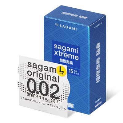Sagami Xtreme Feel Fit 15's Pack Latex Condom + Sagami Original 0.02 L-size 58mm 1's Pack PU Condom-thumb