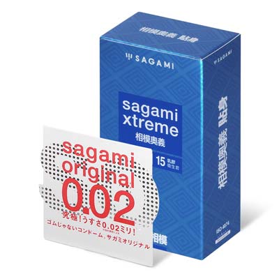 Sagami Xtreme Feel Fit 15's Pack Latex Condom + Sagami Original 0.02 1's Pack PU Condom-thumb