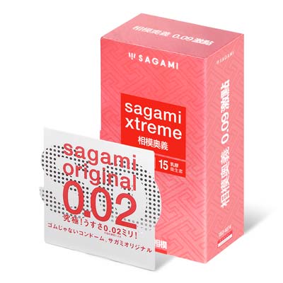Sagami Xtreme Feel Long 15's Pack Latex Condom + Sagami Original 0.02 1's Pack PU Condom-thumb