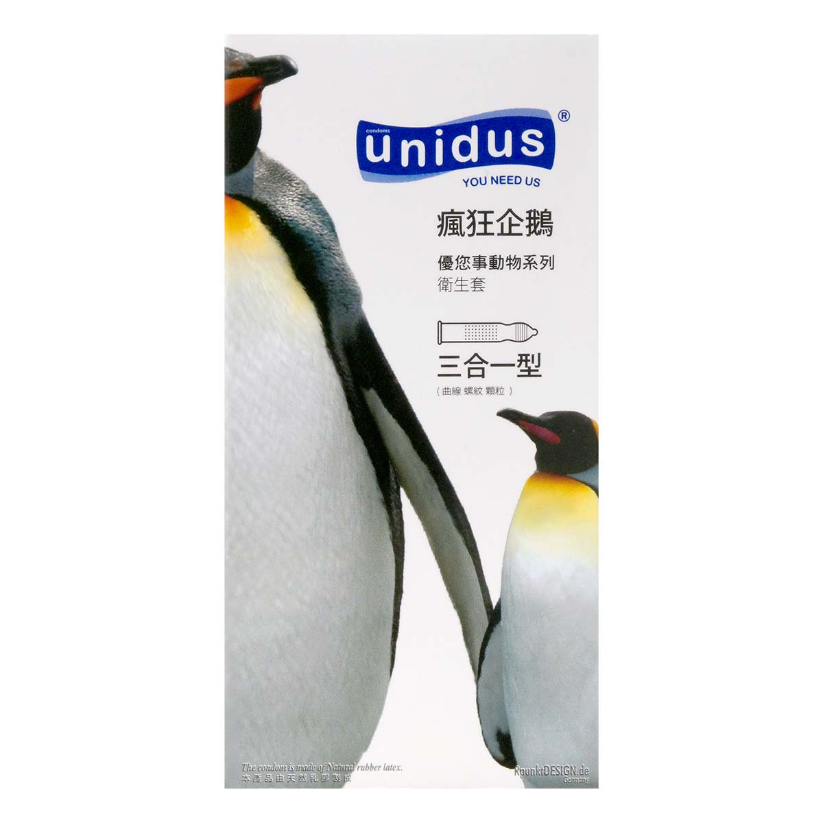 Unidus 優您事動物系列保險套 瘋狂企鵝 三合一型 12 入-p_2